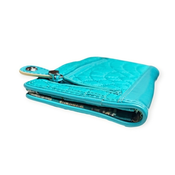 Rare Vera Bradley Quilted Fabric Patent Leather Wallet Tiffany Blue Turquoise - Picture 5 of 10